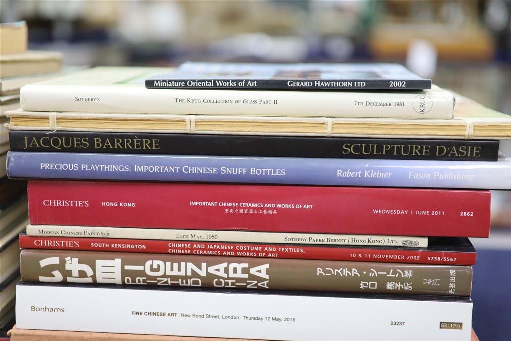 A box of Asian Art books and catalogues and krug glass volumes